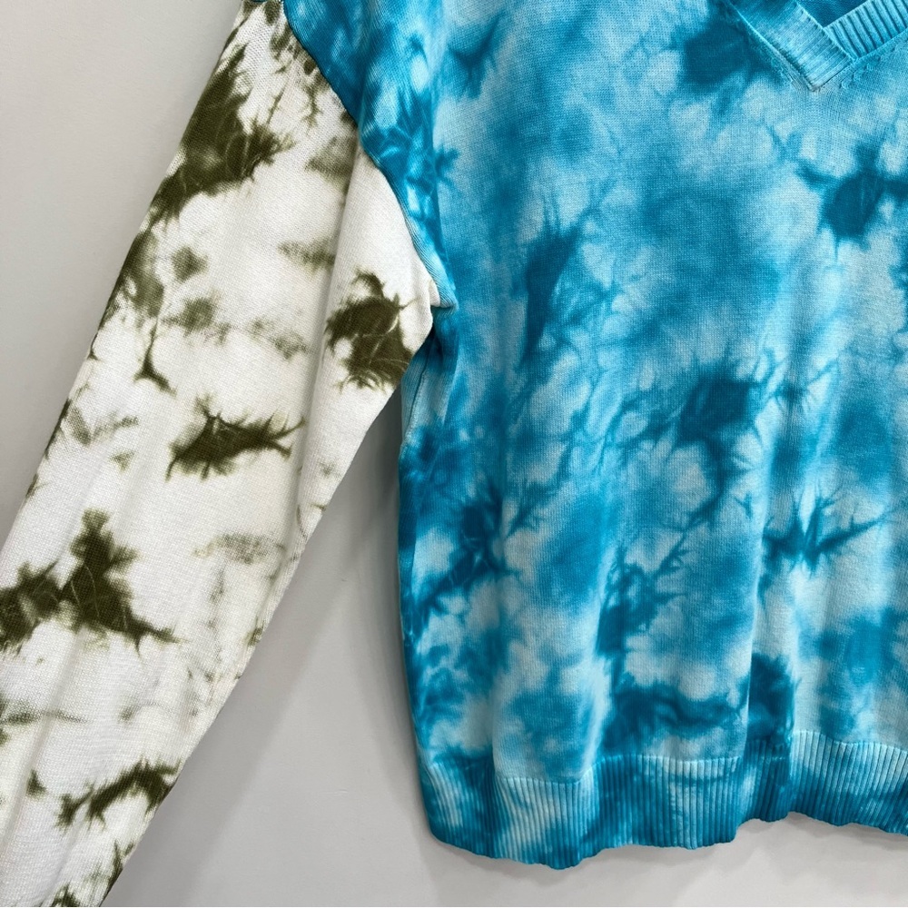 Sundance Tie Dye Summer Skies Pullover V-Neck Sweater Blue Green Cotton Small - Picture 2 of 11